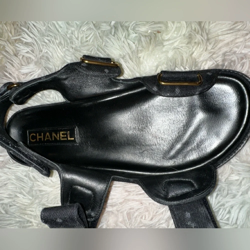 Authentic Chanel CC Logo Slingback Dad Sandals in Black Denim Size 39 - Picture 11 of 16